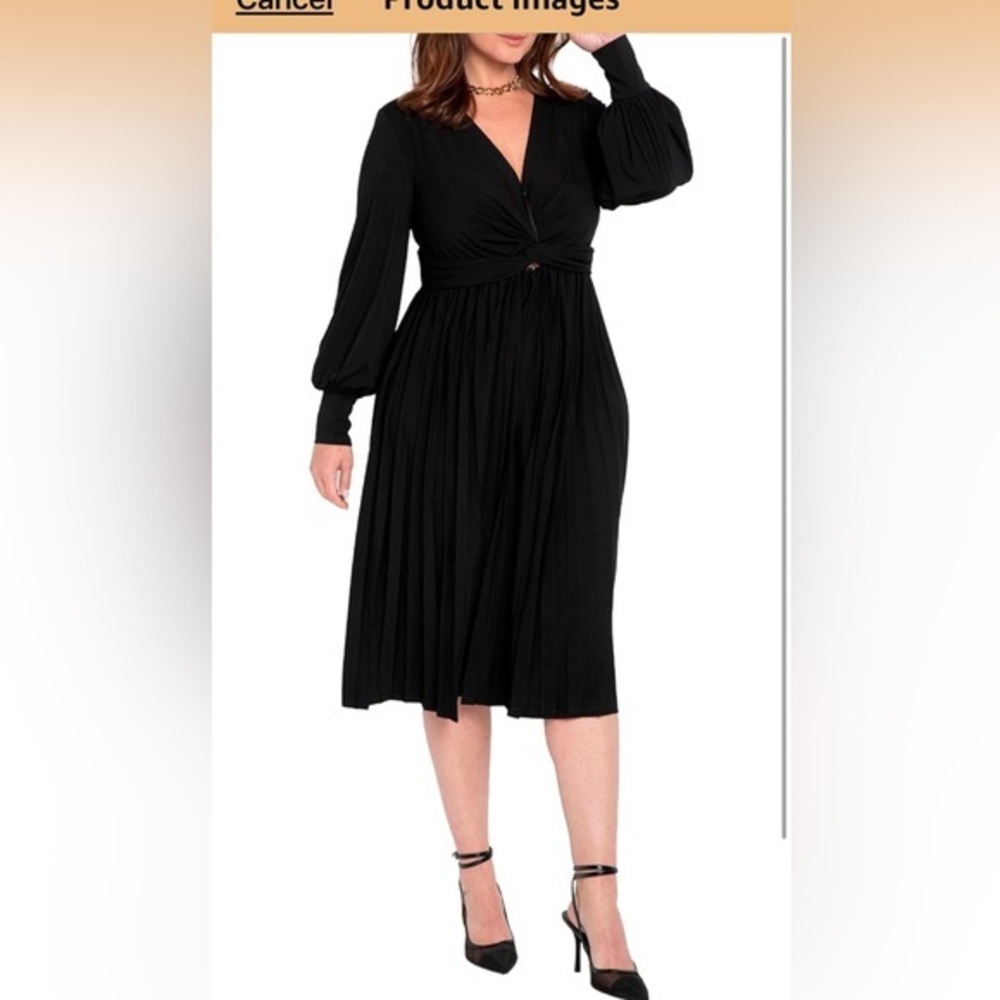 NWT ELOQUI Black Onyx Knot Front Classy Formal Event Silky Dress Size 18